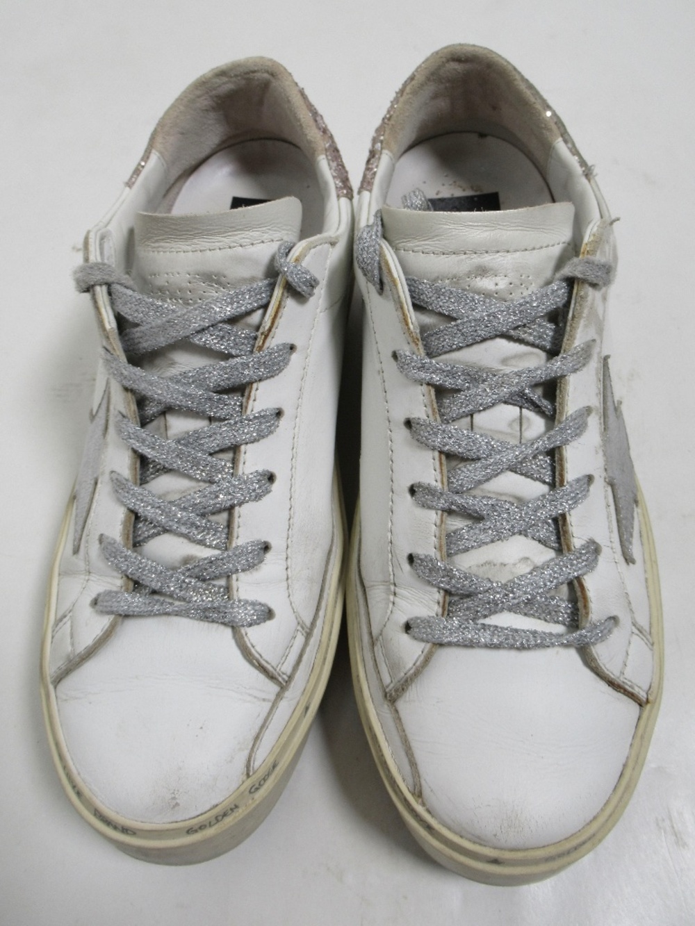 Golden Goose Women's Hi Star White Leather Silver Star Glitter Heel Tab 7 US - Picture 2 of 12